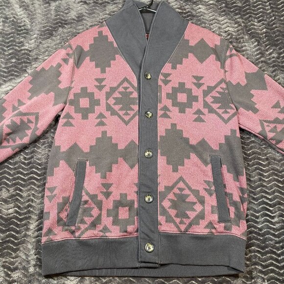 Arizona Jean Co. Pink & Brown Aztec Cardigan Sweater Buttons Mens size Medium - Picture 1 of 9